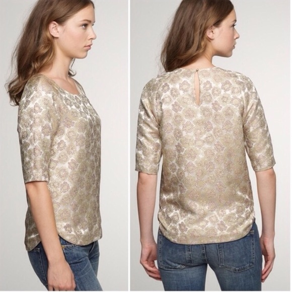 J. Crew Tops - J Crew Goldenrod Brocade top shirt 4 s small